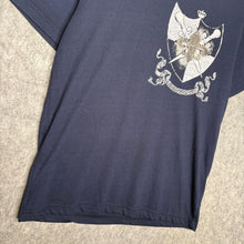 Load image into Gallery viewer, Attitude Gold Navy Fleur De Lis Shield Y2K Gothic Top, Size L