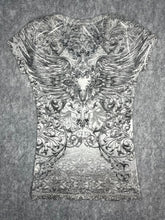 Load image into Gallery viewer, Y2K Fair Oaks Mcbling Grey Rhinestone Heart Gothic Cross, Size Small