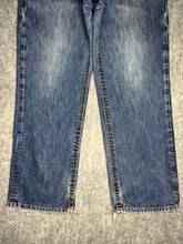 Load image into Gallery viewer, Eight 732 Embroidered Y2K 2000’s Hip Hop Blue Wash ‘Born Rider’ Jeans 36W 34L