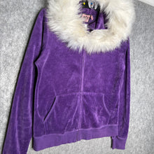 Load image into Gallery viewer, Juicy Couture Purple Faux Fur Y2K Mcbling Zip Up Embroidered Hoodie, Size L