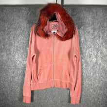 Load image into Gallery viewer, Juicy Couture Reworked Pink Velour Fur Hood Zip Hoodie Medium Y2K Women’s