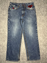 Load image into Gallery viewer, Eight 732 Embroidered Y2K 2000’s Hip Hop Blue Wash ‘Born Rider’ Jeans 36W 34L