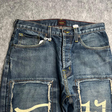 Load image into Gallery viewer, Von Dutch 2000s Navy Patchwork White Logo Pannel Jeans, Waist 32
