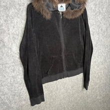 Load image into Gallery viewer, Juicy Couture Y2K Faux Fur Brown Velour Mcbling Choose Juicy Hoodie, Size XL