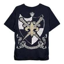 Load image into Gallery viewer, Attitude Gold Navy Fleur De Lis Shield Y2K Gothic Top, Size L
