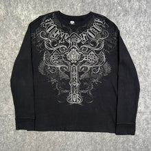 Load image into Gallery viewer, Route 66 Lost Soul Gothic Cross Black Long Sleeved Grunge Y2K Top, Size XL