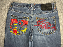 Load image into Gallery viewer, Eight 732 Embroidered Y2K 2000’s Hip Hop Blue Wash ‘Born Rider’ Jeans 36W 34L