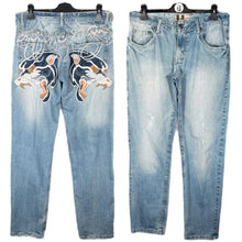 Load image into Gallery viewer, Ed Hardy Style Y2K Tattoo Embroidered Early 2000s Streetwear Light Wash Jeans