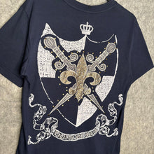 Load image into Gallery viewer, Attitude Gold Navy Fleur De Lis Shield Y2K Gothic Top, Size L