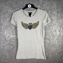 Load image into Gallery viewer, Y2K Rocawear Rhinestone Wing Crown Tee Grey Baby T-Shirt, Size M