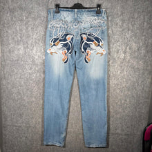 Load image into Gallery viewer, Ed Hardy Style Y2K Tattoo Embroidered Early 2000s Streetwear Light Wash Jeans