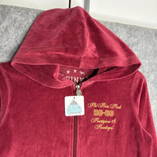 Load image into Gallery viewer, Pink Victoria Secret Velour Burgundy Y2K Mcbling Zip Up Hoodie, Size Small