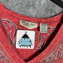 Load image into Gallery viewer, Y2K Miss Me Wing Rhinestone Burnout V-Neck Tee Red, Size L