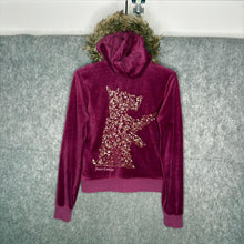 Load image into Gallery viewer, Juicy Couture Dark Pink Faux Fur Velour Y2K Scottie Dog Mcbling Hoodie, Size L