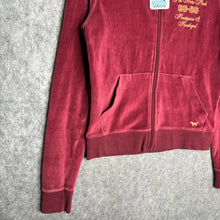 Load image into Gallery viewer, Pink Victoria Secret Velour Burgundy Y2K Mcbling Zip Up Hoodie, Size Small