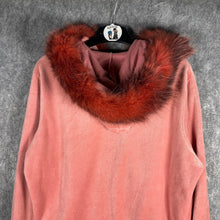 Load image into Gallery viewer, Juicy Couture Reworked Pink Velour Fur Hood Zip Hoodie Medium Y2K Women’s
