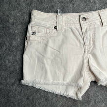 Load image into Gallery viewer, Miss Me White Zipper Pocket Distressed Hem Y2K Mid~Rise Mini Shorts, Waist 30