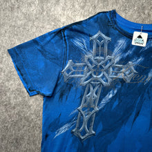 Load image into Gallery viewer, Xtreme Couture Blue Gothic Cross & Angel Feathers Grunge Top, Size XXL