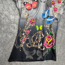 Load image into Gallery viewer, Christian Audigier Grey Butterfly Y2K Floral 2000s Top, Size L
