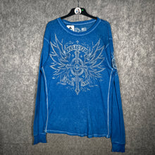 Load image into Gallery viewer, Affliction Blue Winged Cross Long Sleeve T-Shirt Y2K Gothic Streetwear