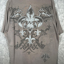 Load image into Gallery viewer, Y2K MMA Elite Affliction Style Gothic Grunge Fleur De Lis Baggy Brown Top 2XL