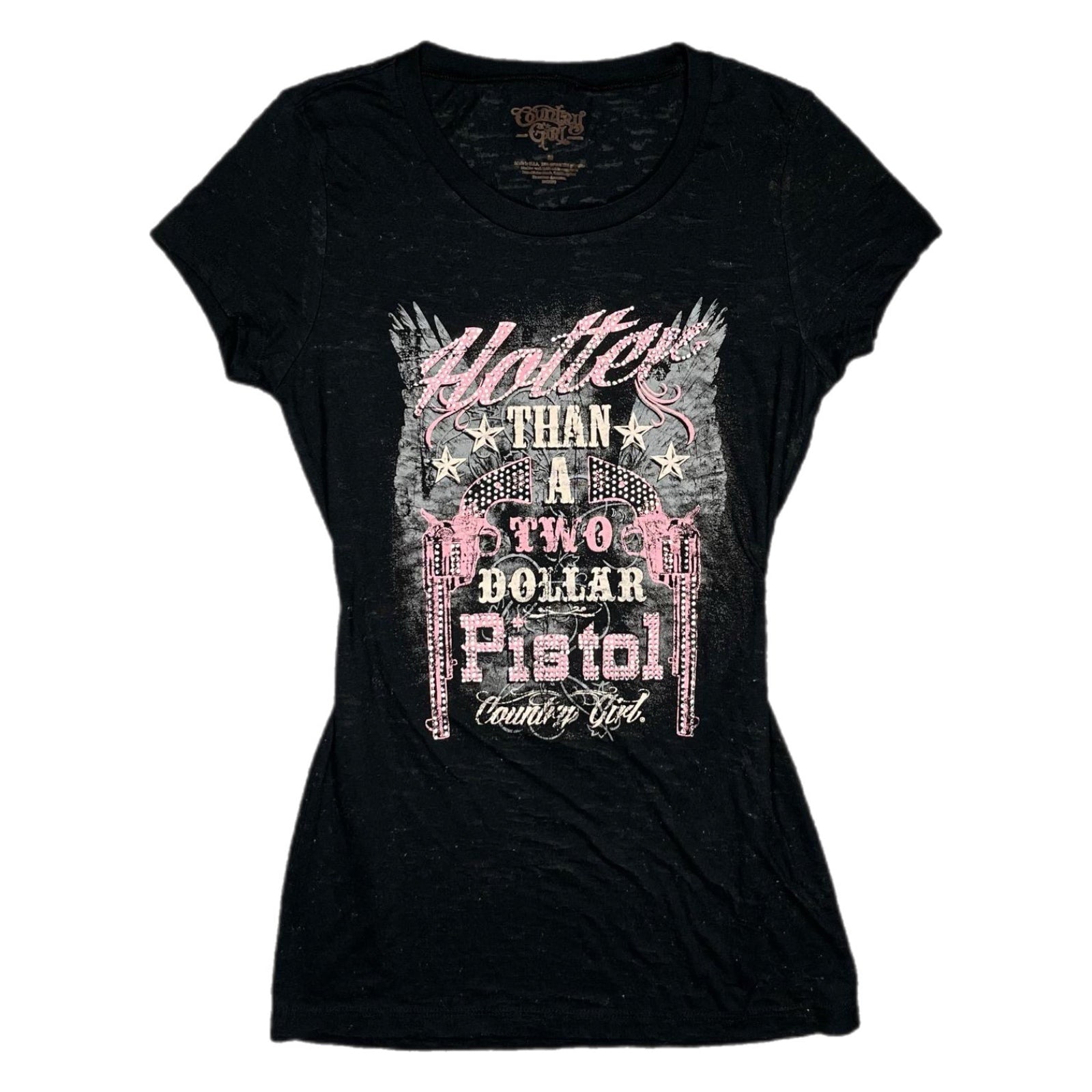 George Jones Hotter Than A Two-dollar Pistol Video Hotter Than A Two Dollar Pistol Angel Wing Black Pink Y2K Mcbling Top