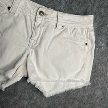 Load image into Gallery viewer, Miss Me White Zipper Pocket Distressed Hem Y2K Mid~Rise Mini Shorts, Waist 30