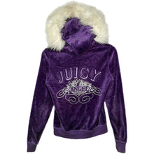 Load image into Gallery viewer, Juicy Couture Purple Faux Fur Y2K Mcbling Zip Up Embroidered Hoodie, Size L