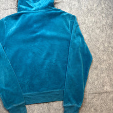 Load image into Gallery viewer, Juicy Couture Blue Velour Y2K Reworked Faux Fur Hoodie, Size S