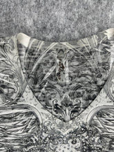 Load image into Gallery viewer, Y2K Fair Oaks Mcbling Grey Rhinestone Heart Gothic Cross, Size Small