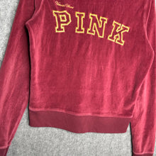 Load image into Gallery viewer, Pink Victoria Secret Velour Burgundy Y2K Mcbling Zip Up Hoodie, Size Small