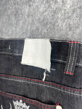 Load image into Gallery viewer, B.Denim Y2K Hiphop Embroidered Red and White Dark Wash Jeans, Size 3XL