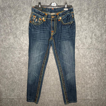 Load image into Gallery viewer, True Religion Multi Stitch Horseshoe Grunge Y2K Blue Jeans, Size M