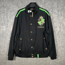 Load image into Gallery viewer, Coogi Black Crest Logo Bomber Jacket Green Stripe Y2K Streetwear (XL)