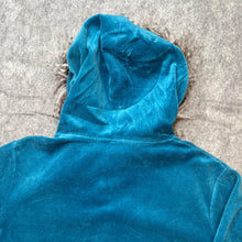 Load image into Gallery viewer, Juicy Couture Blue Velour Y2K Reworked Faux Fur Hoodie, Size S