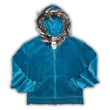 Load image into Gallery viewer, Juicy Couture Blue Velour Y2K Reworked Faux Fur Hoodie, Size S