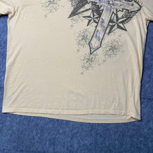 Load image into Gallery viewer, Carbon Black Yellow Y2K Silver Cross and Nautical Stars Graphic Top, Size XXL