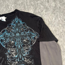 Load image into Gallery viewer, Gothic Cross Long Sleeved Y2K Grunge Black Blue, Size XL