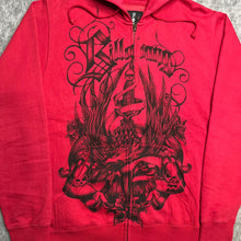Load image into Gallery viewer, Billabong Red Gothic Sword & Eagle Grunge Drawstring Hoodie, Size Medium