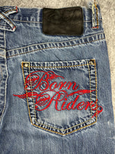 Load image into Gallery viewer, Eight 732 Embroidered Y2K 2000’s Hip Hop Blue Wash ‘Born Rider’ Jeans 36W 34L