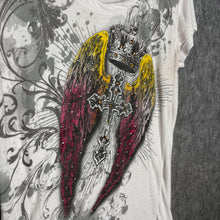 Load image into Gallery viewer, Southpole White Y2K Angel Wing Mcbling Gothic Cross Top, Size M