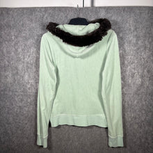 Load image into Gallery viewer, Juicy Couture Mint Velour Hoodie Reworked Fur Hood Y2K Large
