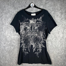 Load image into Gallery viewer, Time & A Half Angel Wings Graphic Top Black Women’s 2XL Rhinestone Detail