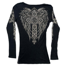 Load image into Gallery viewer, Vocal Rhinestone Mcbling Y2K Angel Wing Gothic Cross Long Sleeved Top,XS