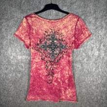 Load image into Gallery viewer, Daytrip Y2K Acid Wash Graphic Tee Pink Floral Print T-Shirt Size S