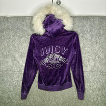Load image into Gallery viewer, Juicy Couture Purple Faux Fur Y2K Mcbling Zip Up Embroidered Hoodie, Size L