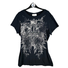 Load image into Gallery viewer, Time & A Half Angel Wings Graphic Top Black Women’s 2XL Rhinestone Detail