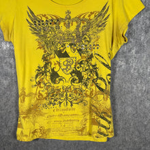 Load image into Gallery viewer, Southpole Yellow Graphic Crest Tee 2X Y2K Rhinestone Streetwear Top