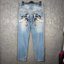 Load image into Gallery viewer, Ed Hardy Style Y2K Tattoo Embroidered Early 2000s Streetwear Light Wash Jeans
