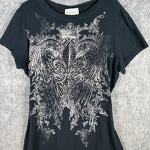Load image into Gallery viewer, Time & A Half Angel Wings Graphic Top Black Women’s 2XL Rhinestone Detail